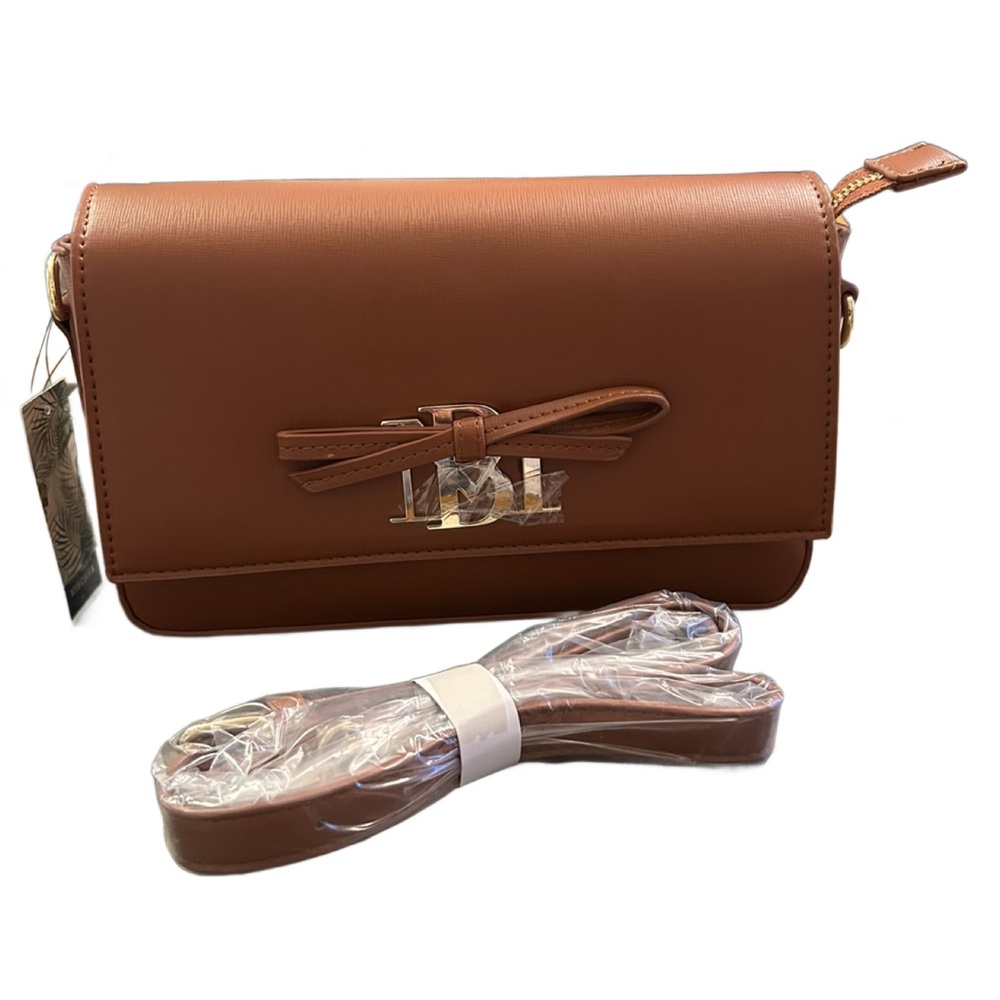 Badgley Mischka Crossbody Bag w/ Bow & Gold Initials NWT BM-4043 Coffee.